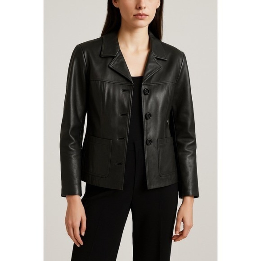 Bagatelle‎ Vintage Y2K Genuine Leather Jacket Women's M Black 90s Minimalist